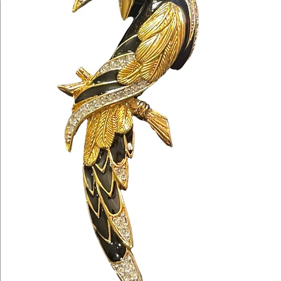 Vintage 1980s Bird of Paradise Large D orlan Crystal enameled bird brooch gold - Picture 9 of 10